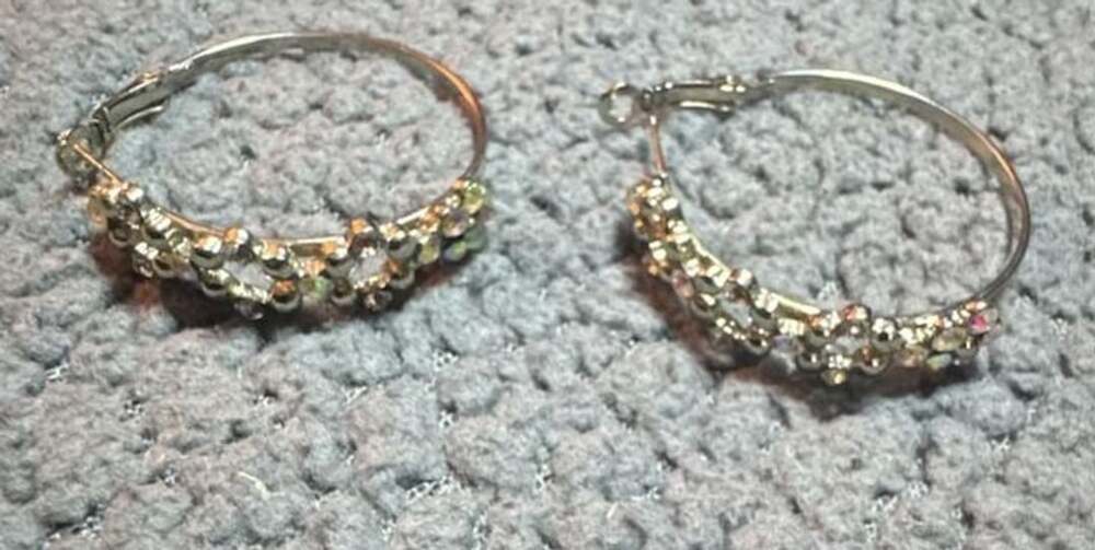 Unbranded Silver Rhinestone Beaded Hoop Earrings